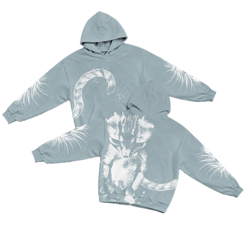 Streetwear Cat Graphic Bleach Print Long Sleeve Casual Hoodie - Light Blue - US32-34(5XL) - image 1