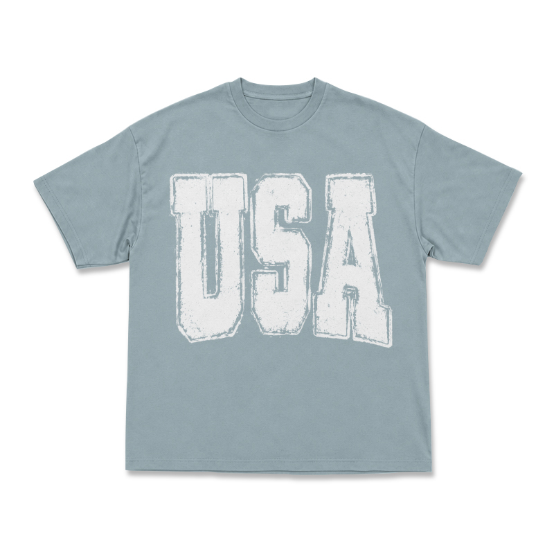 Vintage Distressed USA Bleach Print Round Neck Print T-Shirt - Light Blue - 3XL - image 1