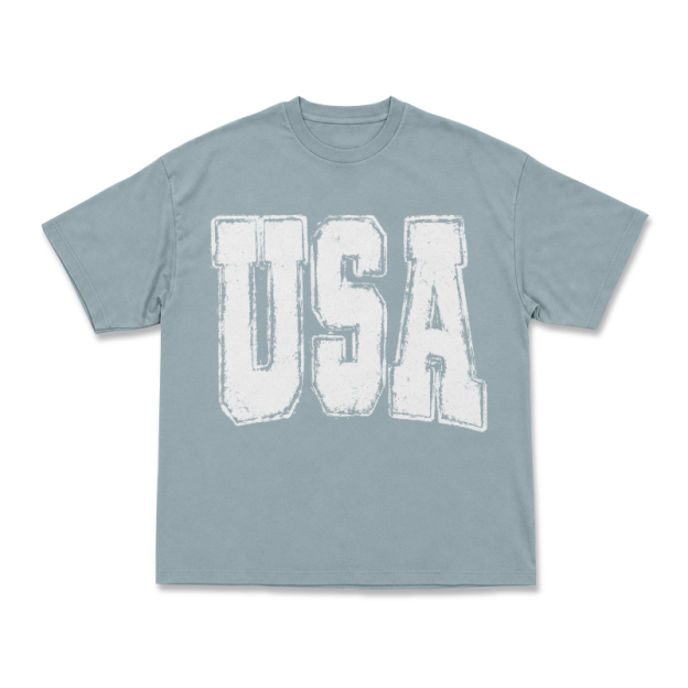 Vintage Distressed USA Bleach Print Round Neck Print T-Shirt - Light Blue - 3XL - image 1