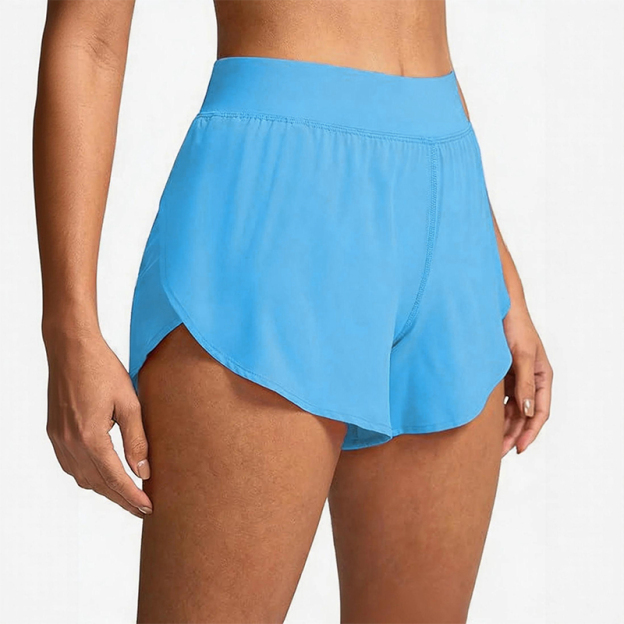 Solid Color Side Slit Quick-drying Yoga Shorts With Built-in Liner - Light Blue - 2XL - image 8