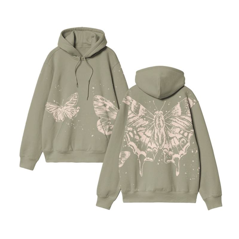 Y2K Butterfly Bleach Print Long Sleeve Hoodie - Olive Green - US32-34(5XL) - image 1