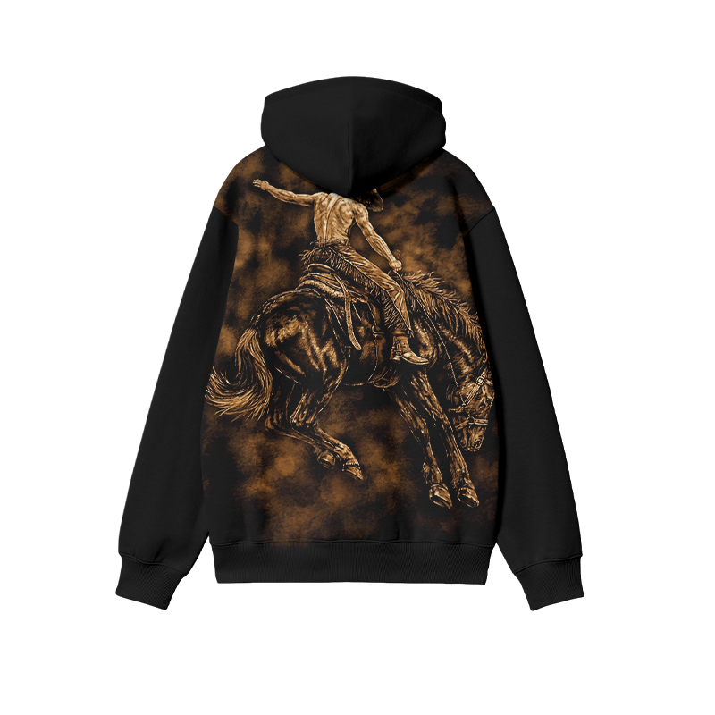 Western Rider Graphic Long Sleeve Print Casual Hoodie - Black - US32-34(5XL) - image 1