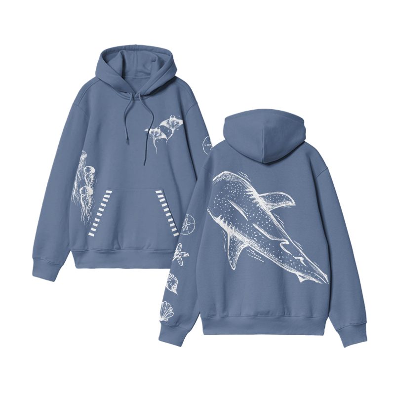 Streetwear Ocean Sketch Bleach Print Casual Hoodie - Blue - US32-34(5XL) - image 1