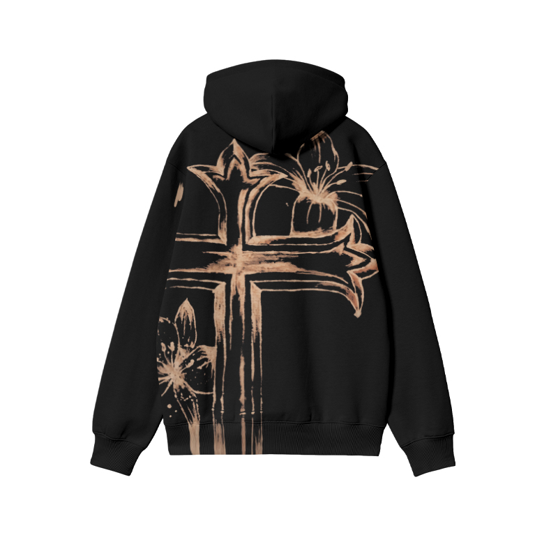 Vintage Painted Cross Back Graphic Print Casual Hoodie - Black - US32-34(5XL) - image 1