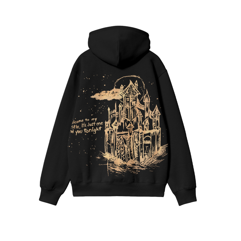 Dark Aesthetic Castle and Stars Graphic Hoodie - Black - US32-34(5XL) - image 1