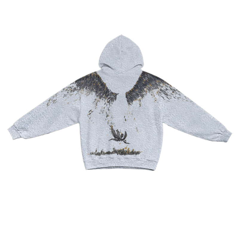 Dark Aesthetic Metallic Wing Graphic Hoodie - Grey - US32-34(5XL) - image 1