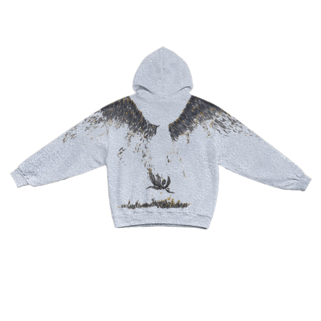 Dark Aesthetic Metallic Wing Graphic Hoodie - Grey - US32-34(5XL) - image 1