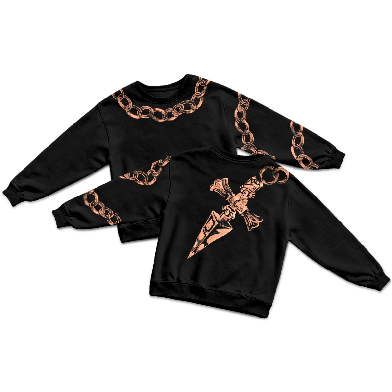 Rock Style Metallic Chain Graphic Round Neck Sweatshirt - Black - 3XL - image 1