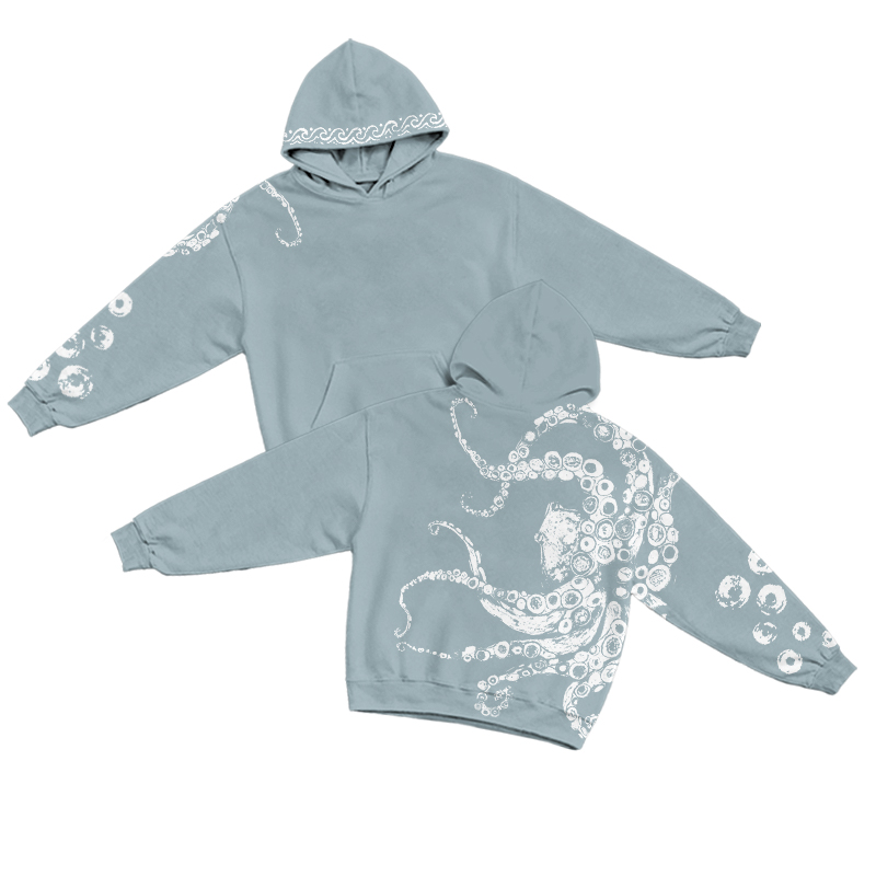 Streetwear White Octopus Tentacle Bleach Print Hoodie - Light Blue - US32-34(5XL) - image 1