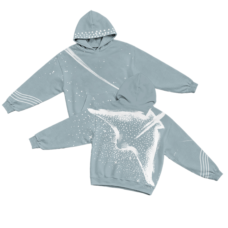 Manta Ray Splatter Long Sleeve Bleach Print Casual Hoodie - Light Blue - US32-34(5XL) - image 1