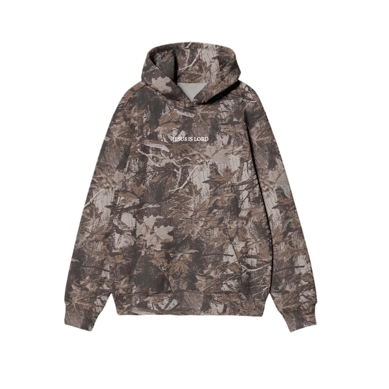 Camo Jesus Is Lord Print Long Sleeve Hoodie - Brown - US32-34(5XL) - image 1