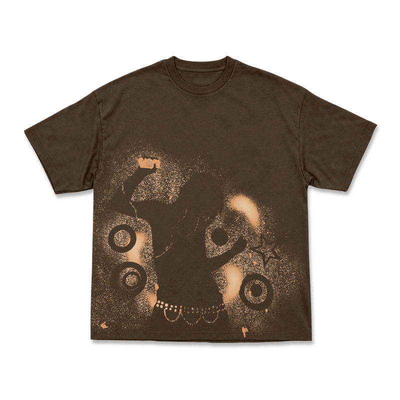 Streetwear Spray Art Portrait Art Graphic Print T-shirt - Coffee - US16-18(2XL) - image 2