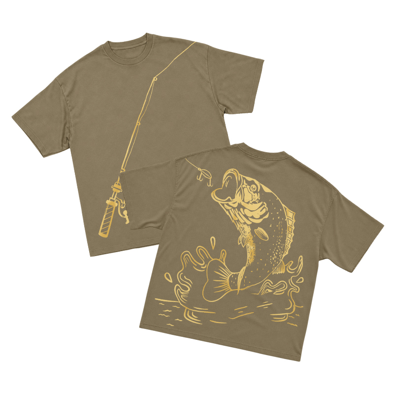 Outdoor Leaping Fish Graphic Round Neck Print T-Shirt - Green - 3XL - image 1
