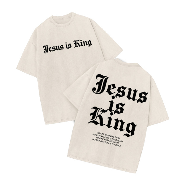 Streetwear Jesus Is King Graphic Print Acid Washed T-Shirt - Beige - US20-22(3XL) - image 1