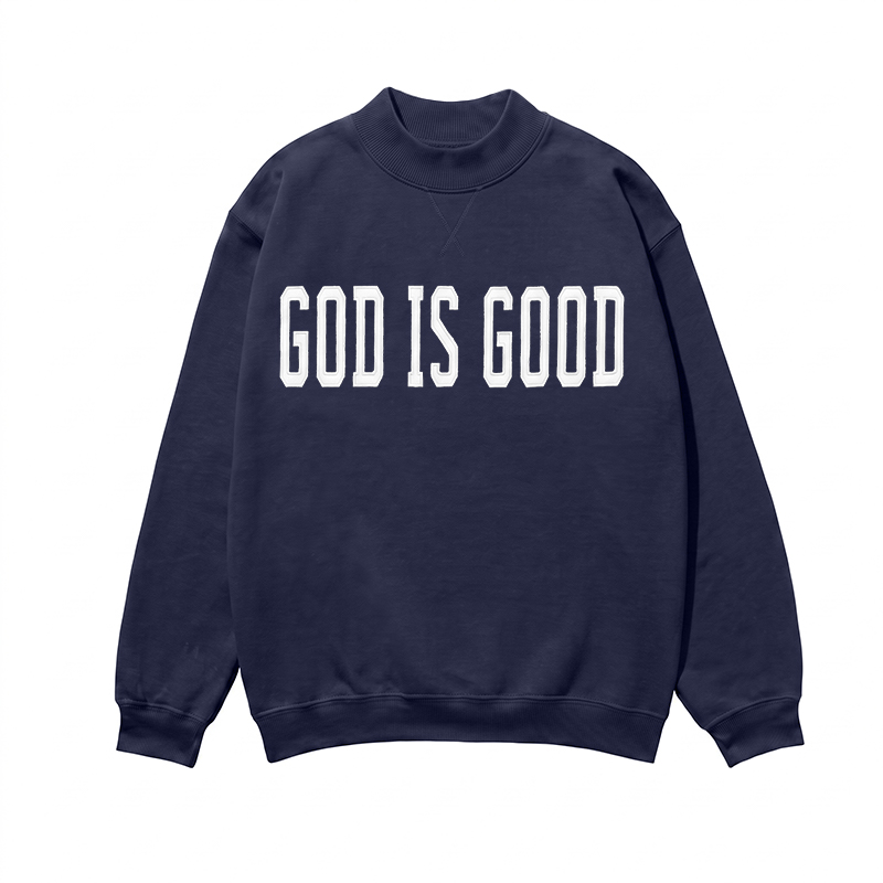 Streetwear GOD IS GOOD Print Mock Neck Sweatshirt - Royal Blue - 3XL - image 1