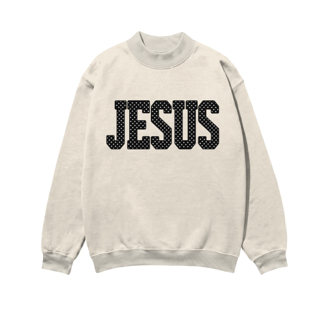 Streetwear Jesus Graphic Mock Neck Sweatshirt - image 1