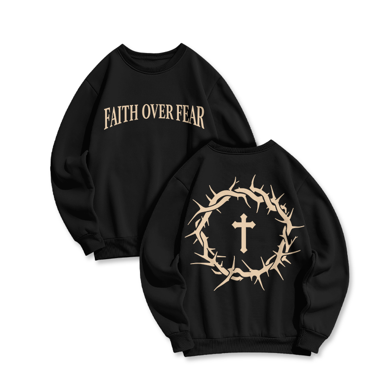 Streetwear Faith Over Fear Round Neck Sweatshirt - Black - US16-18(2XL) - image 1