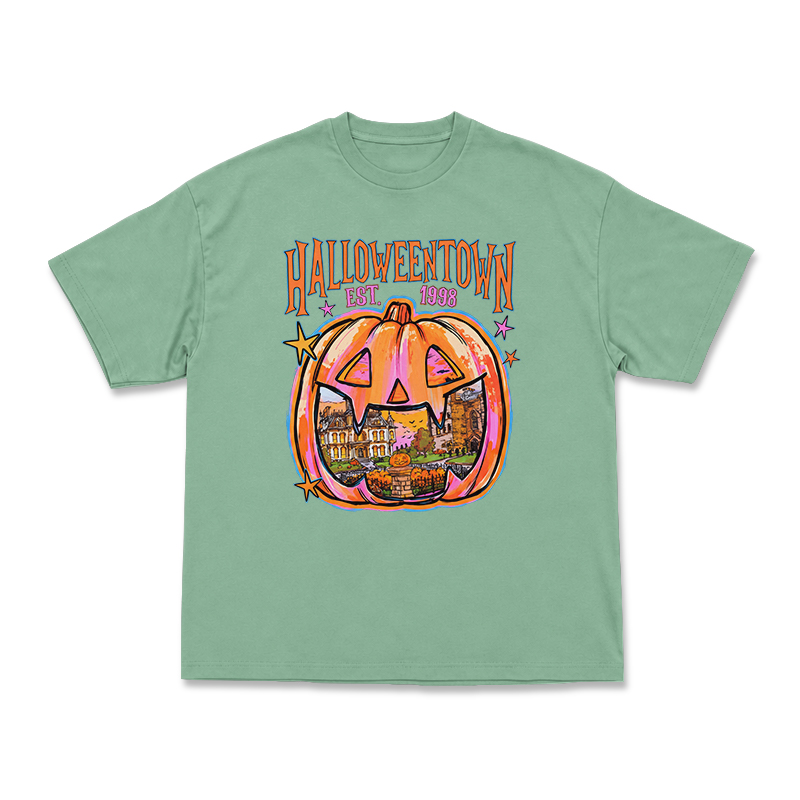 Vintage Halloweentown Pumpkin Round Neck Graphic Print T-Shirt - Light Green - US16-18(2XL) - image 2
