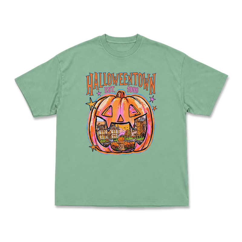 Vintage Halloweentown Pumpkin Round Neck Graphic Print T-Shirt - Light Green - US16-18(2XL) - image 2
