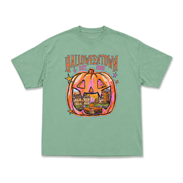 Vintage Halloweentown Pumpkin Round Neck Graphic Print T-Shirt - Light Green - US16-18(2XL) - image 2