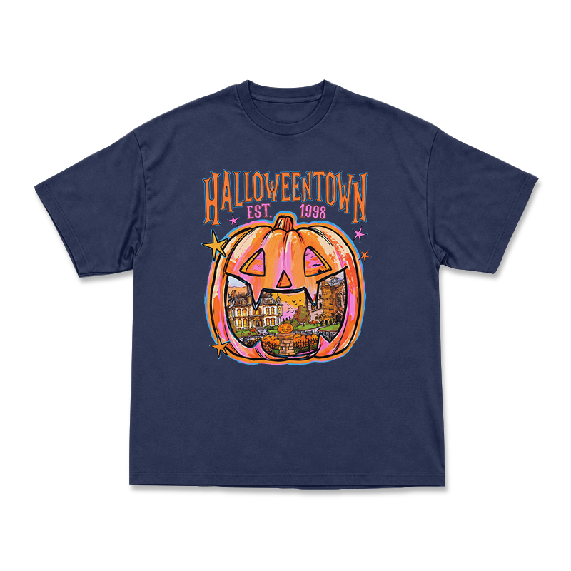 Vintage Halloweentown Pumpkin Round Neck Graphic Print T-Shirt - Navy Blue - US16-18(2XL) - image 1