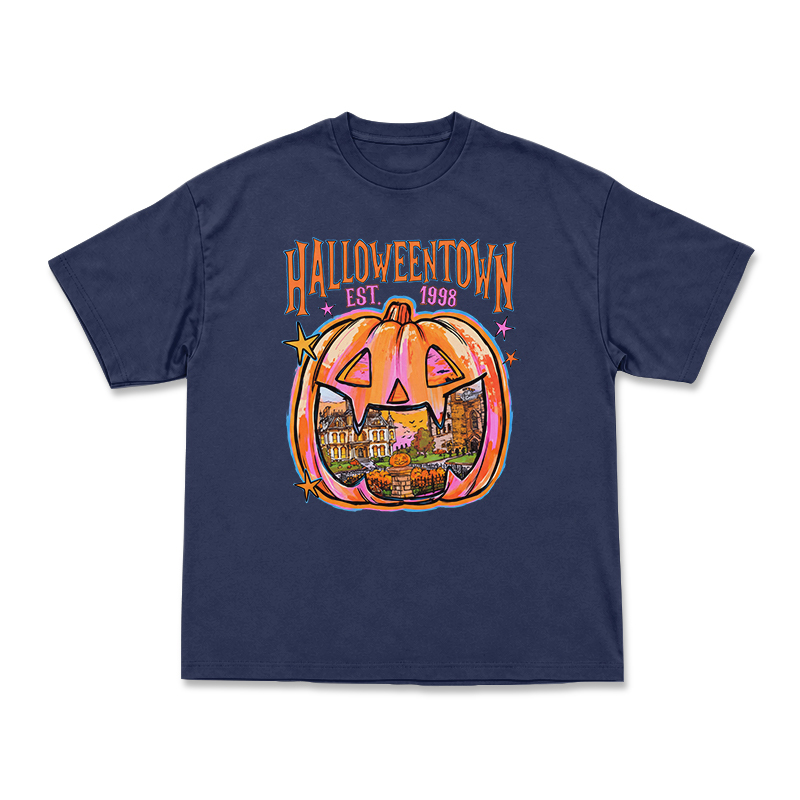 Vintage Halloweentown Pumpkin Round Neck Graphic Print T-Shirt - Navy Blue - US16-18(2XL) - image 1