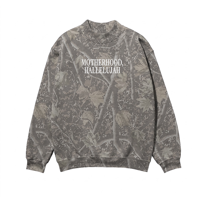 Vintage Camo MOTHERHOOD HALLELUJAH Print Mock Neck Sweatshirt - Olive Green - 3XL - image 2