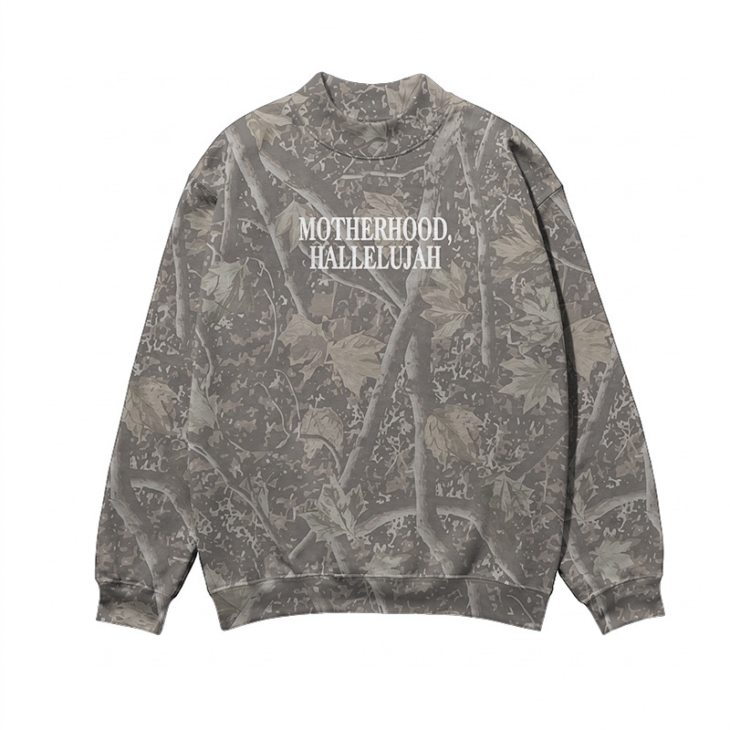 Vintage Camo MOTHERHOOD HALLELUJAH Print Mock Neck Sweatshirt - Olive Green - 3XL - image 2