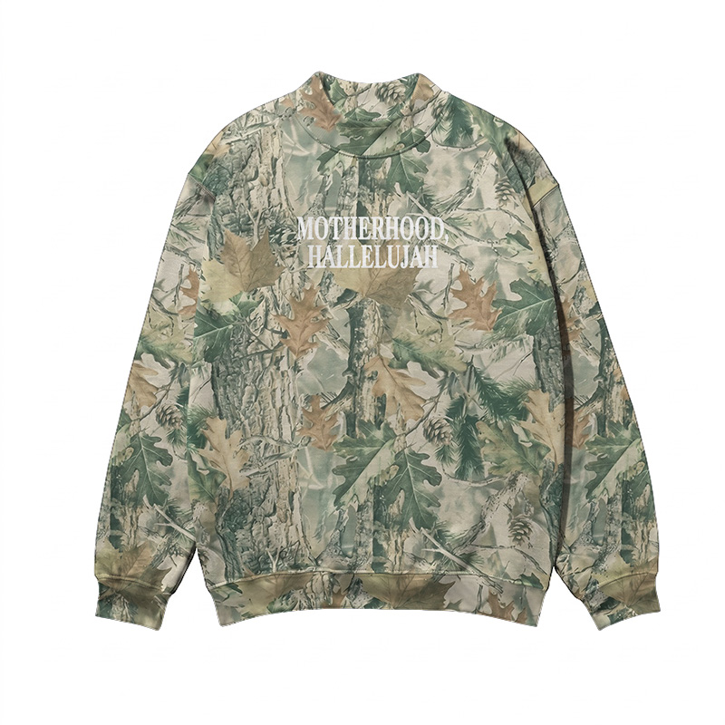 Vintage Camo MOTHERHOOD HALLELUJAH Print Mock Neck Sweatshirt - Green - 3XL - image 1