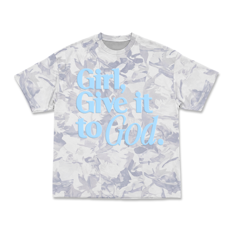 Casual Camo Girl Give It to God T-Shirt - Blue Camo - 3XL - image 3