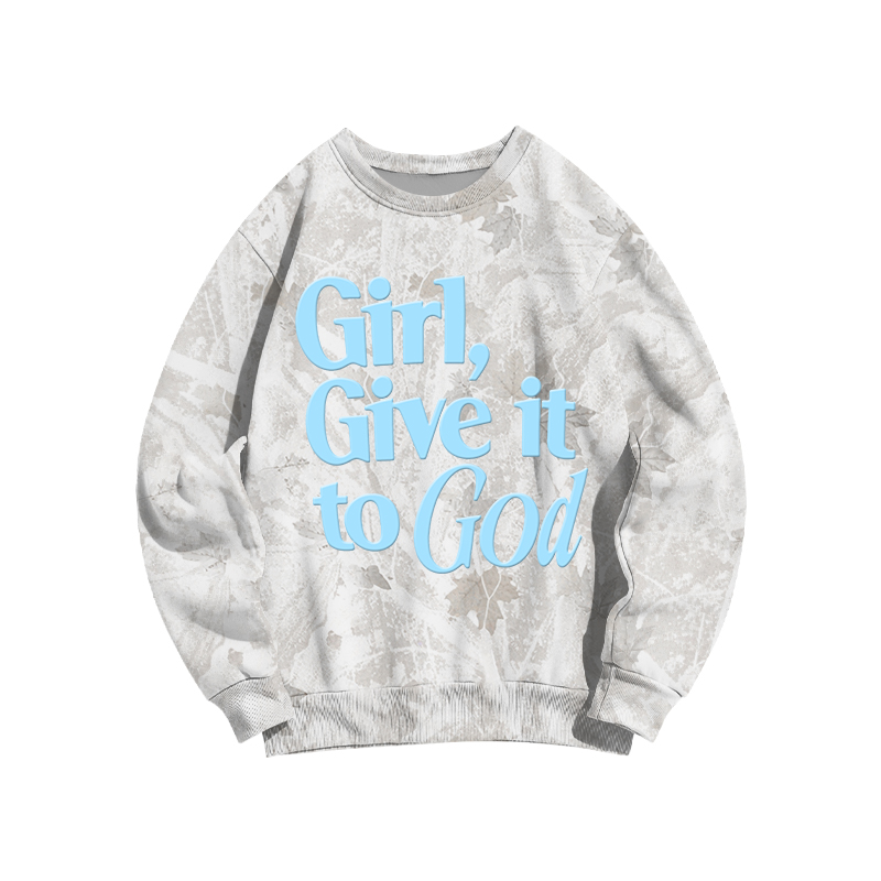 Faith Inspired Girl Give It To God Camo Forget Sweatshirt - Light Gray Camo - 3XL - image 3