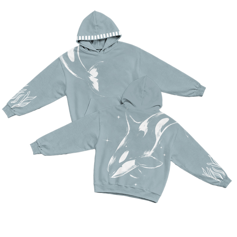 Streetwear Whale Bleach Print Long Sleeve Casual Hoodie - Light Blue - US32-34(5XL) - image 1