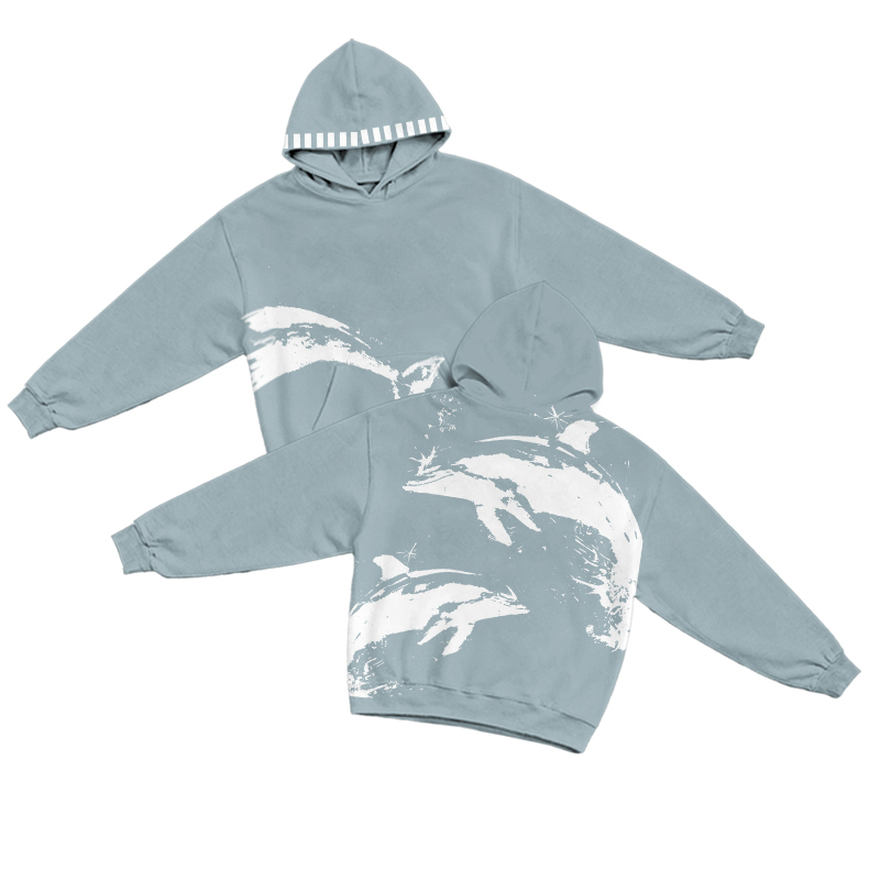 Streetwear Dolphin Splash Bleach Print Casual Hoodie - Light Blue - US32-34(5XL) - image 1