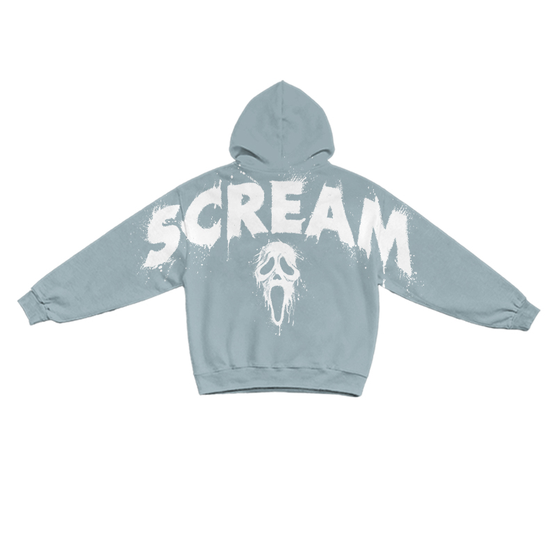 Streetwear Scream Mask Bleach Print Casual Hoodie - Light Blue - US32-34(5XL) - image 1
