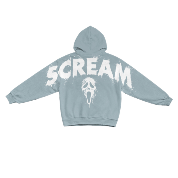 Streetwear Scream Mask Bleach Print Casual Hoodie - Light Blue - US32-34(5XL) - image 1