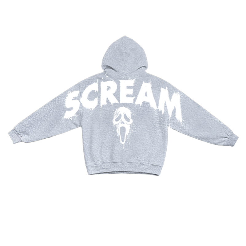 Gothic Scream Mask Graphic Print Hoodie - Grey - US16-18(2XL) - image 3