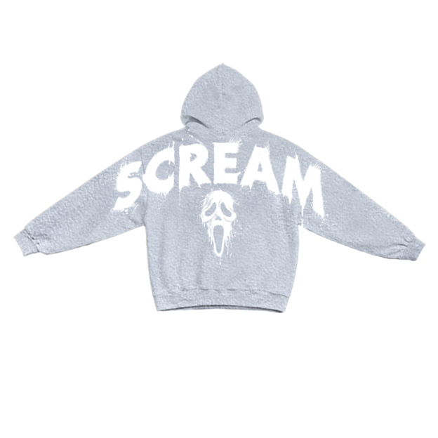 Gothic Scream Mask Graphic Print Hoodie - Grey - US16-18(2XL) - image 3