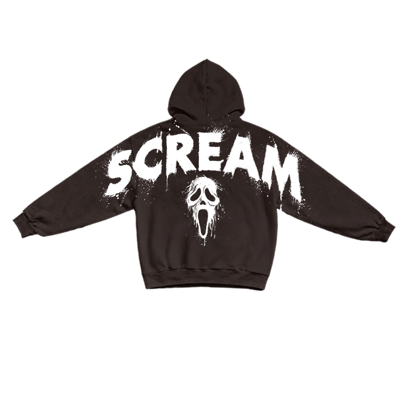 Gothic Scream Mask Graphic Print Hoodie - Coffee - US16-18(2XL) - image 2