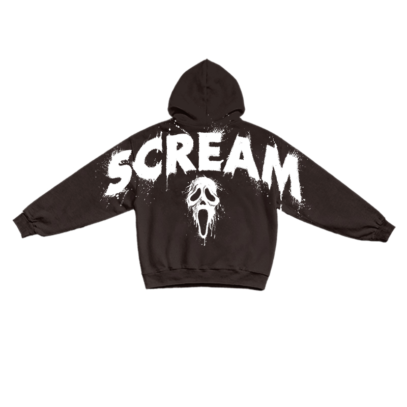 Gothic Scream Mask Graphic Print Hoodie - Coffee - US16-18(2XL) - image 2