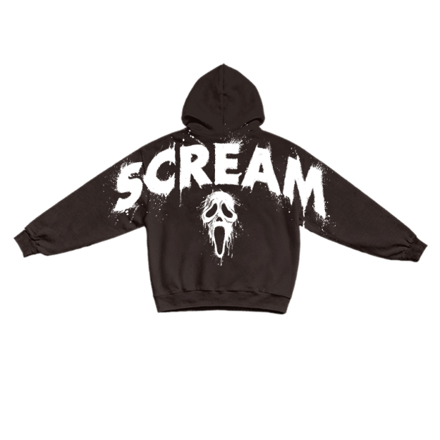 Gothic Scream Mask Graphic Print Hoodie - Coffee - US16-18(2XL) - image 2