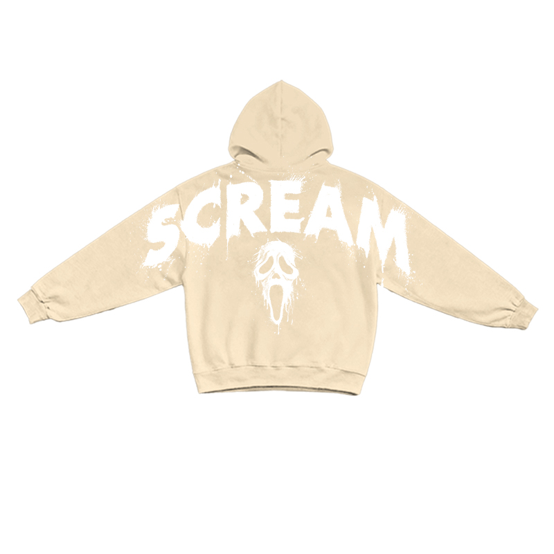 Gothic Scream Mask Graphic Print Hoodie - Apricot - US16-18(2XL) - image 5