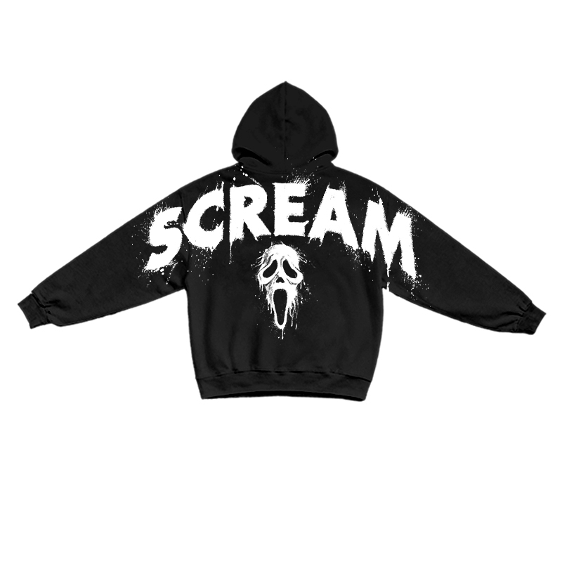 Gothic Scream Mask Graphic Print Hoodie - Black - US16-18(2XL) - image 1