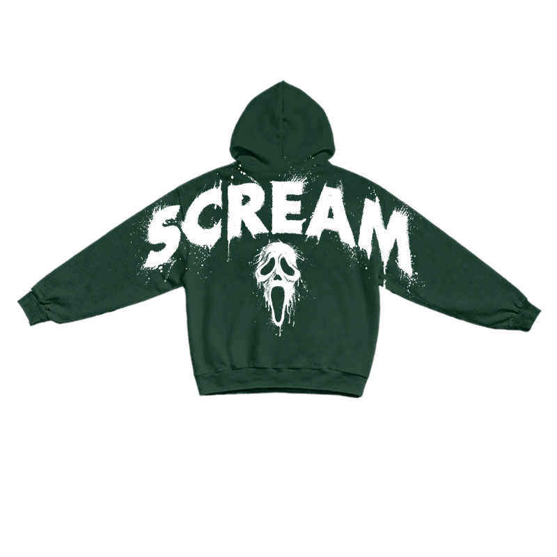 Gothic Scream Mask Graphic Print Hoodie - Dark Green - US16-18(2XL) - image 6