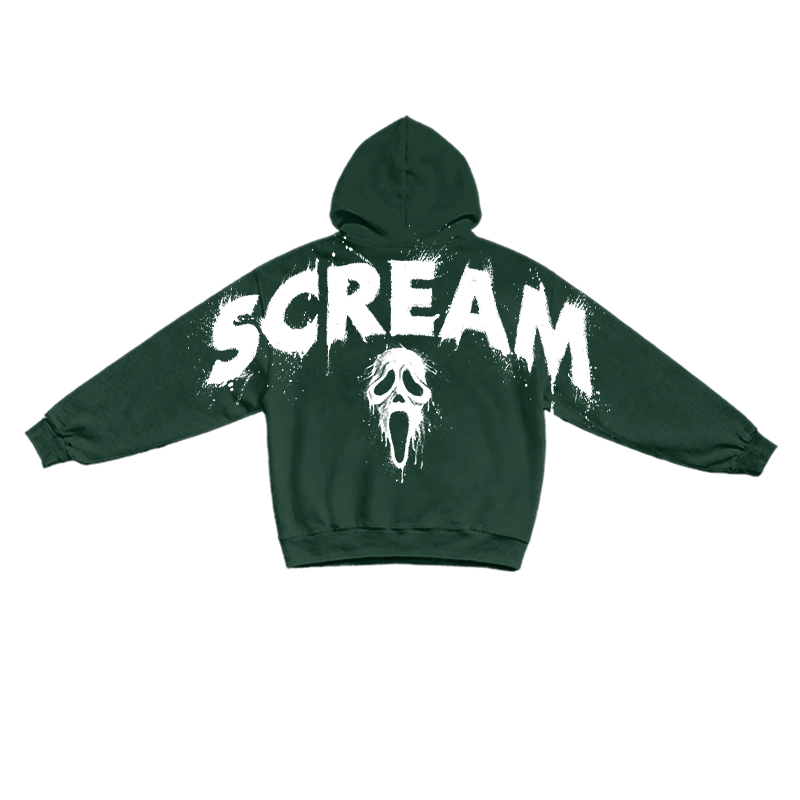 Gothic Scream Mask Graphic Print Hoodie - Dark Green - US16-18(2XL) - image 6