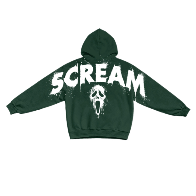 Gothic Scream Mask Graphic Print Hoodie - Dark Green - US16-18(2XL) - image 6