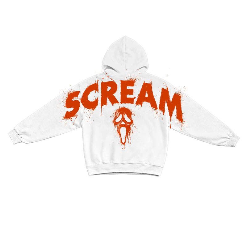 Gothic Scream Mask Graphic Print Hoodie - White - US16-18(2XL) - image 4