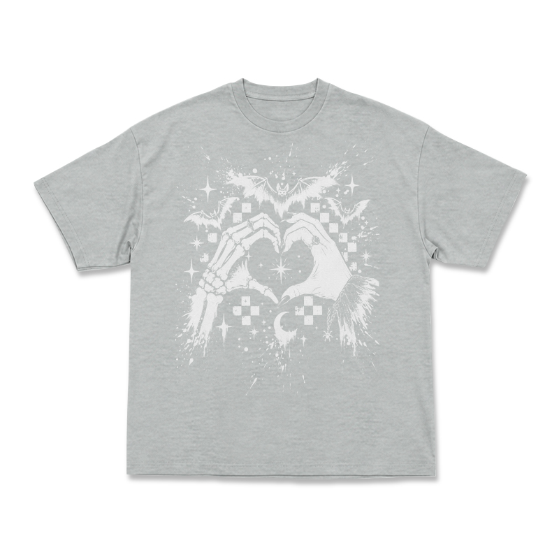 Gothic Skeleton Hand Heart Round Neck Graphic Print T-Shirt - Grey - US16-18(2XL) - image 2