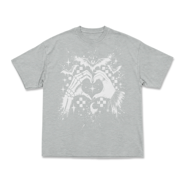 Gothic Skeleton Hand Heart Round Neck Graphic Print T-Shirt - Grey - US16-18(2XL) - image 2