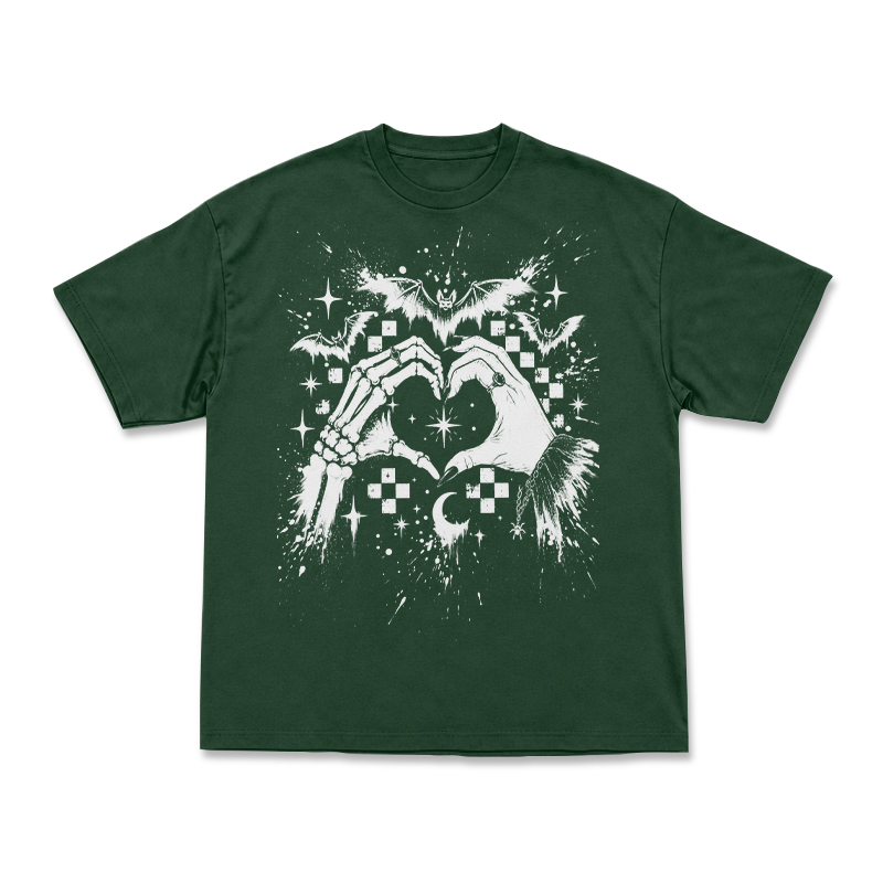 Gothic Skeleton Hand Heart Round Neck Graphic Print T-Shirt - Green - US16-18(2XL) - image 9