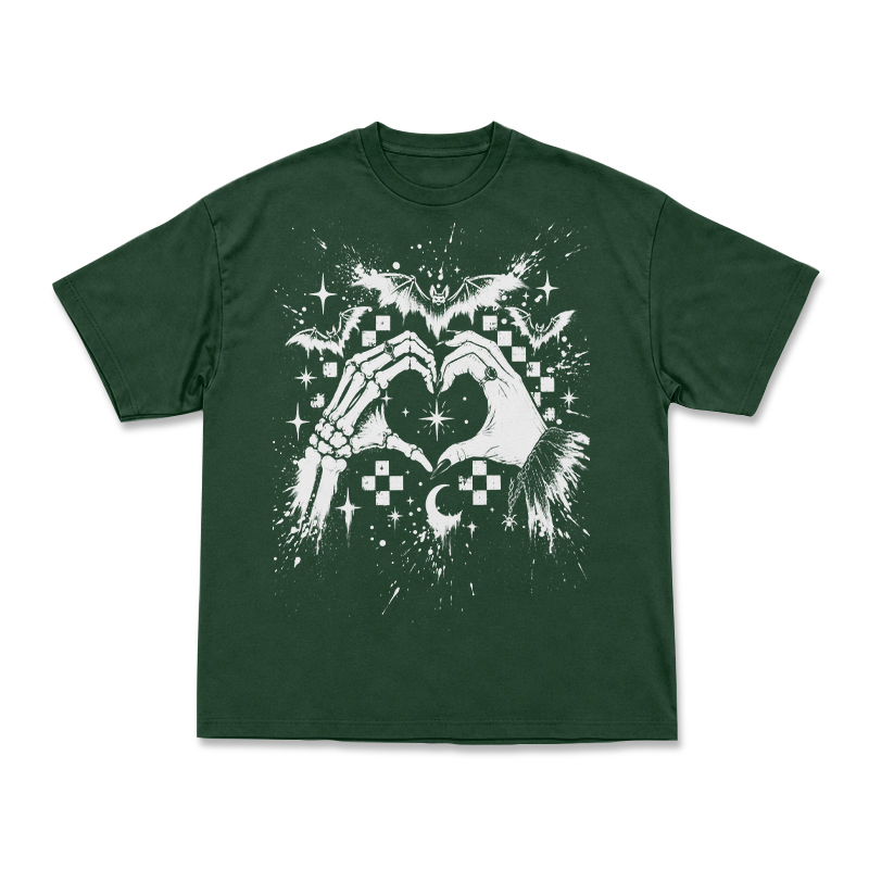 Gothic Skeleton Hand Heart Round Neck Graphic Print T-Shirt - Green - US16-18(2XL) - image 9